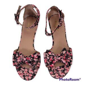 Red Valantino Floral Wedge Open Toed Sandal Size 38.5